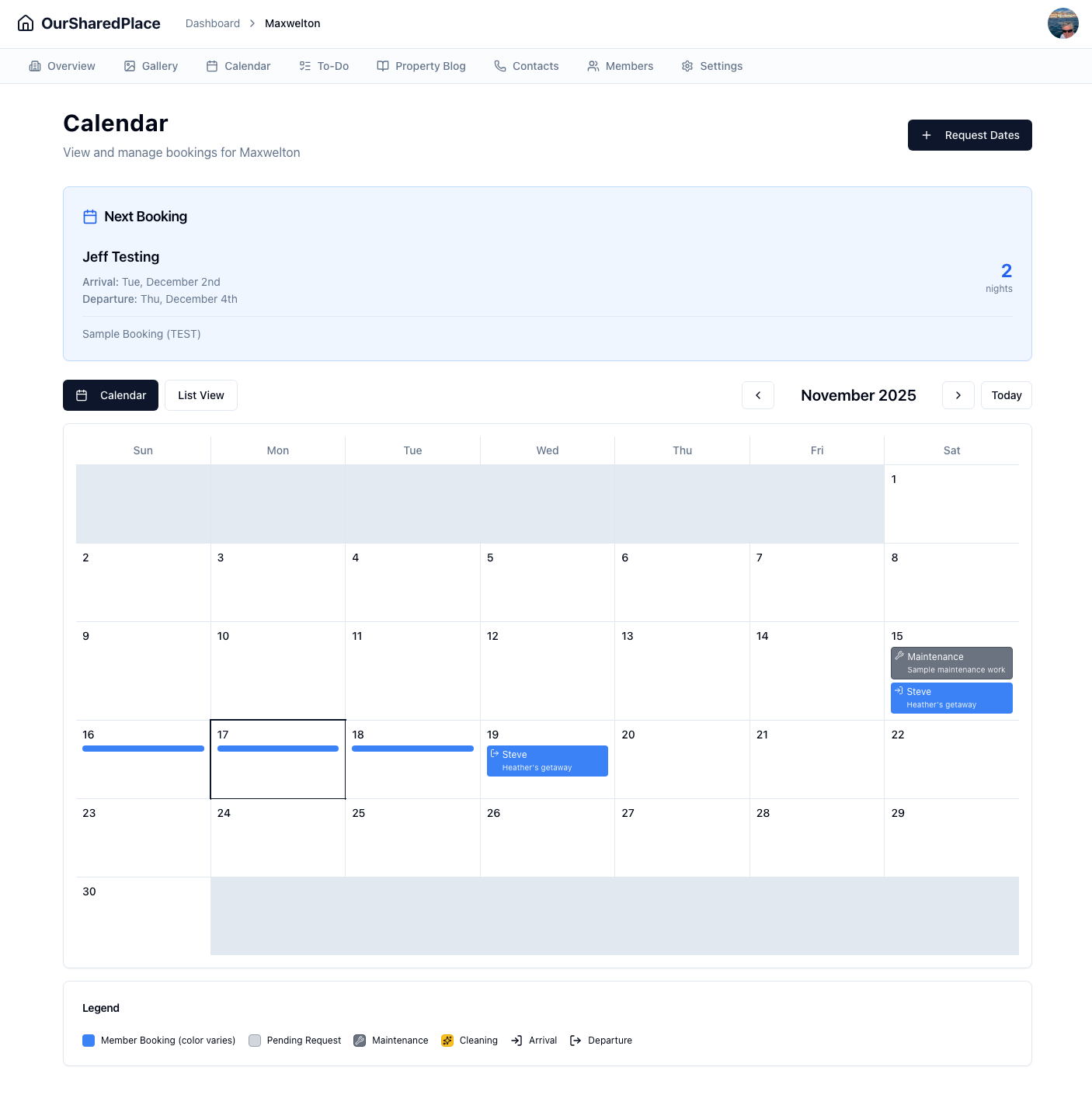 Booking calendar